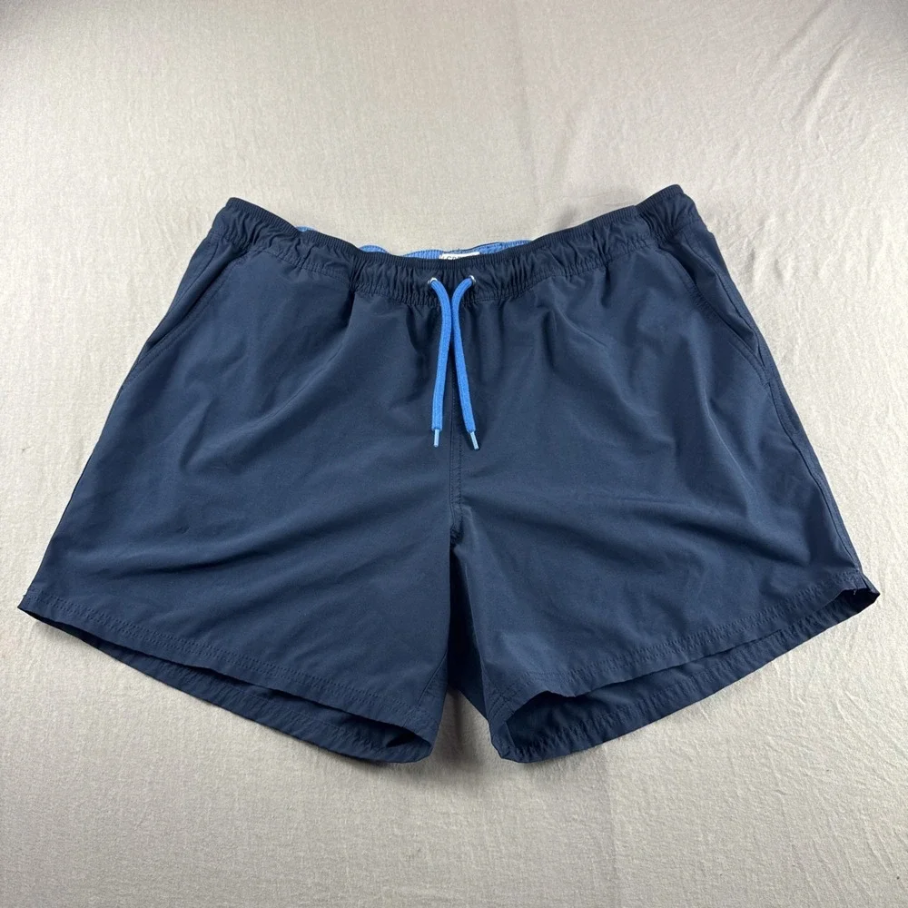 J Crew Flex Swimwear Mens XL Blue Drawstring Trunks Shorts Outdoors Unlined READ